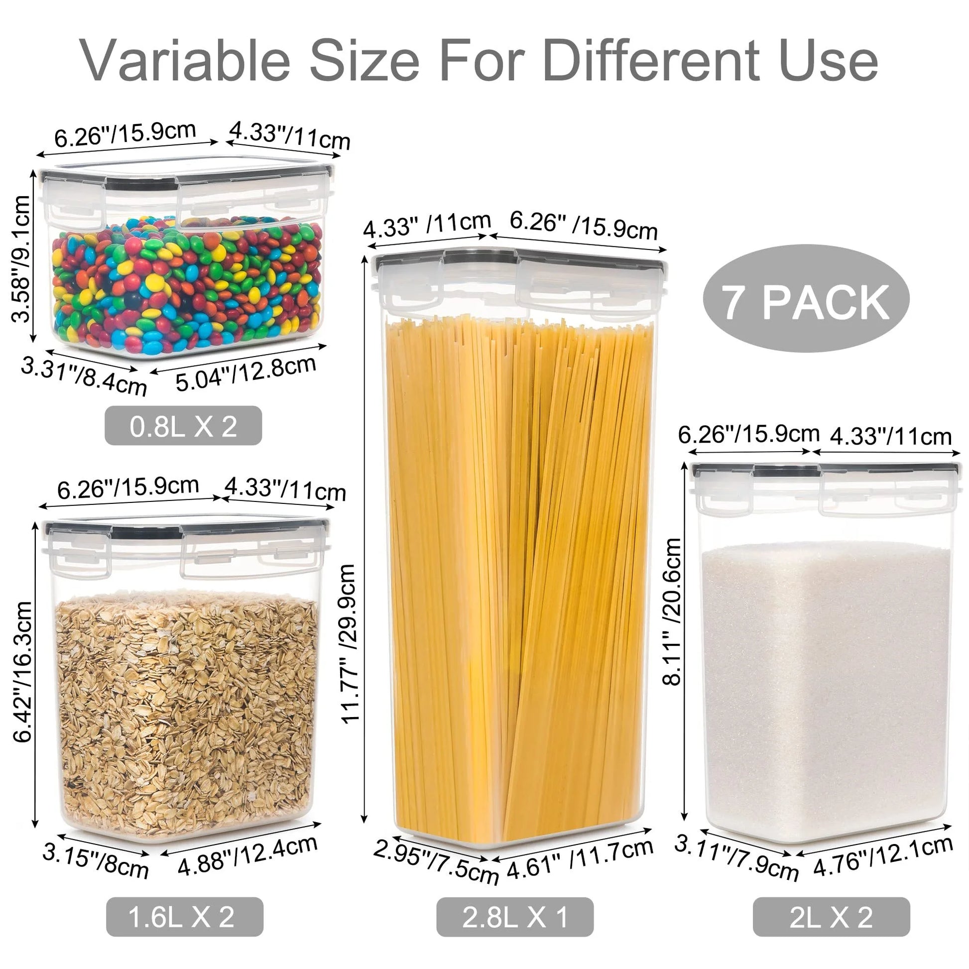 Airtight Food Storage Containers Set, Pantrystar Bpa-Free 7Pcs Plastic Kitchen and Pantry Organization Canisters, Black