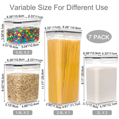 Airtight Food Storage Containers Set, Pantrystar Bpa-Free 7Pcs Plastic Kitchen and Pantry Organization Canisters, Black