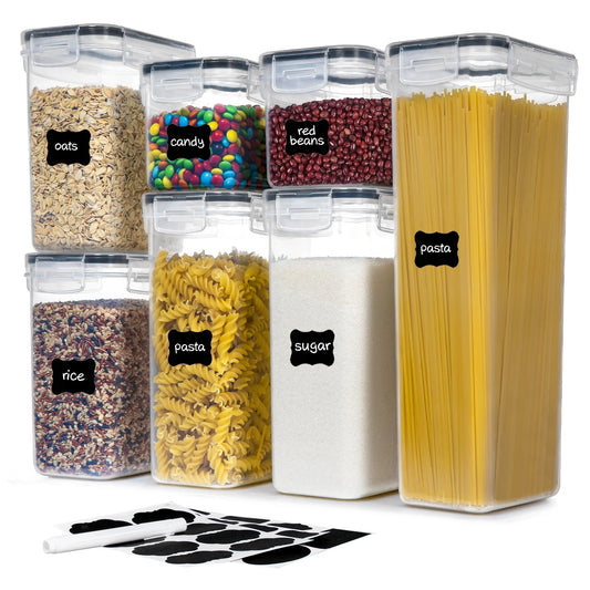 Airtight Food Storage Containers Set, Pantrystar Bpa-Free 7Pcs Plastic Kitchen and Pantry Organization Canisters, Black