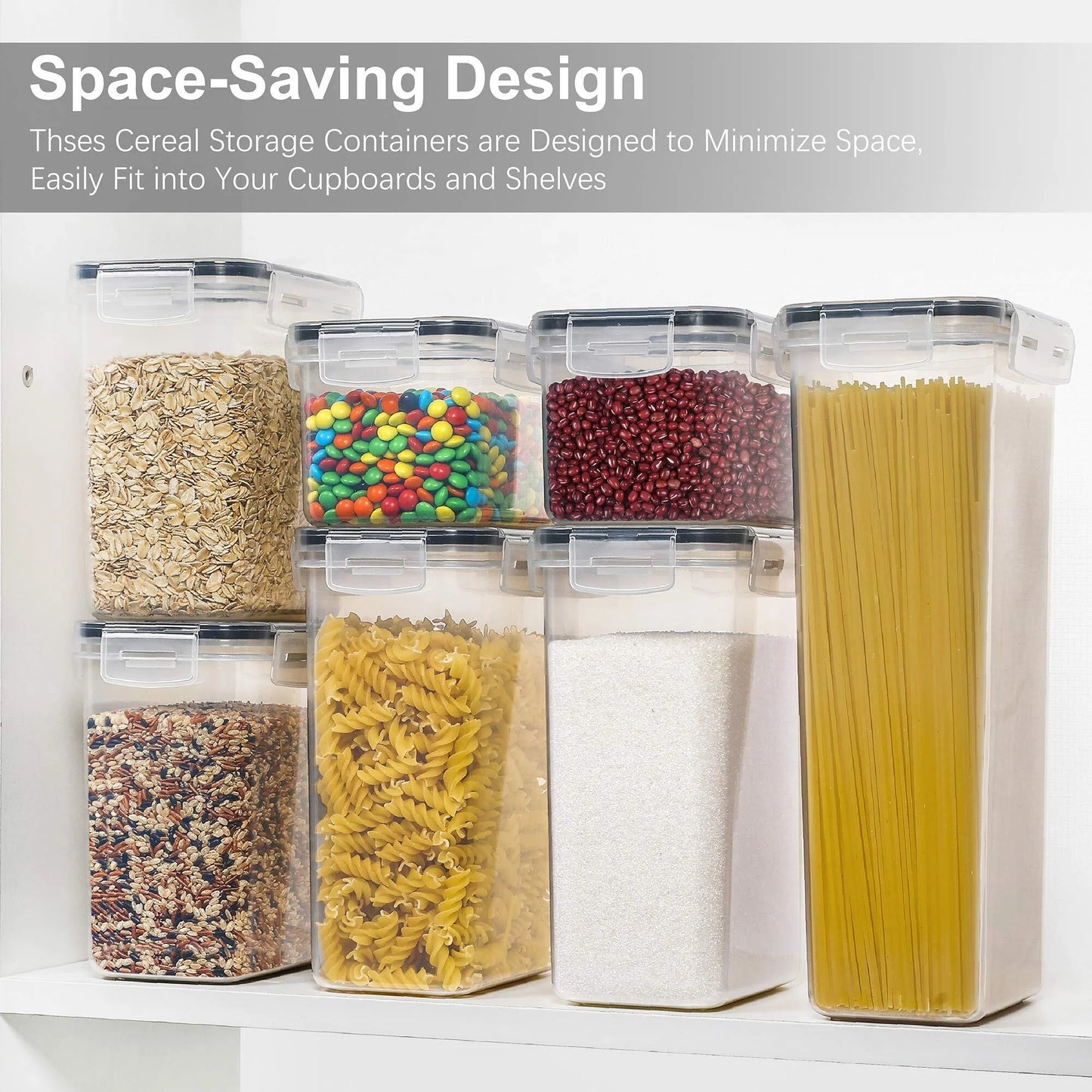 Airtight Food Storage Containers Set, Pantrystar Bpa-Free 7Pcs Plastic Kitchen and Pantry Organization Canisters, Black